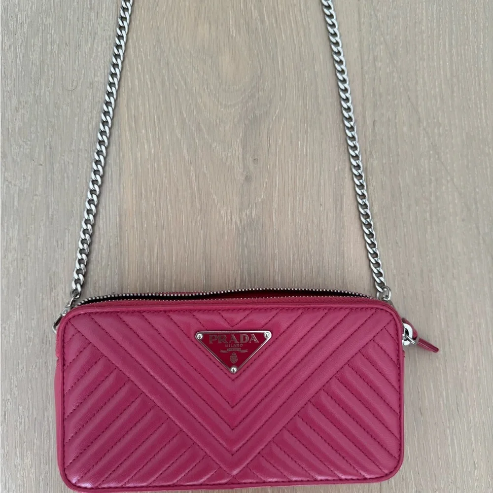 Prada Double Zip Quilted Leather Crossbody Bag Pink - Picture 9 of 11